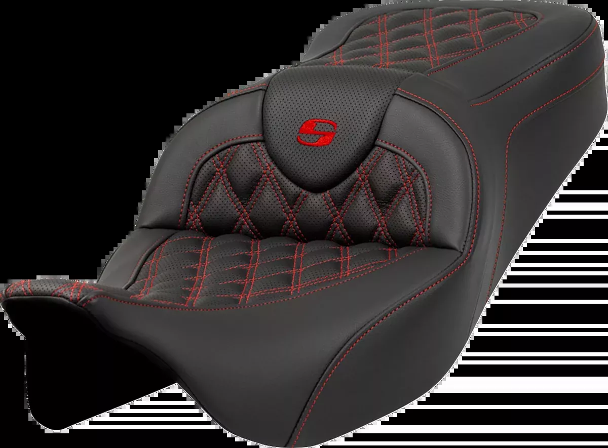 Roadsofa™ Seat - Lattice Stitch - Red Stitch - without Backrest - FLH/FLT '08-'23