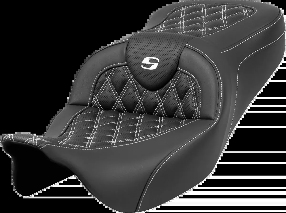 Roadsofa™ Seat - Lattice Stitch - White Stitch - without Backrest - FLH/FLT '08-'23