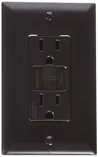 RV Designer S805 Dual GFCI Outlet with Cover Plate, Brown, AC Electrical