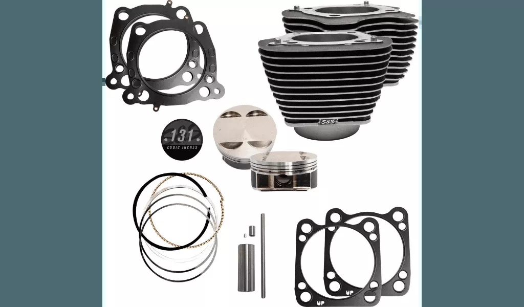 S&S Cycle 131" Stroker Cylinder and Piston Kit with Highlighted Fins for Harley Davidson M-8