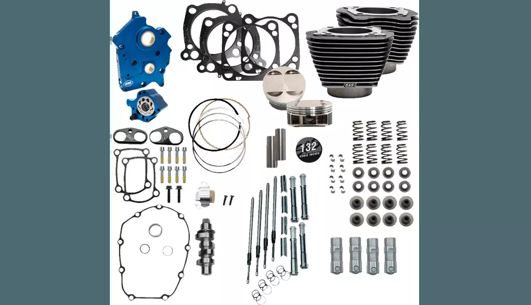 S&S Cycle 132" Power Package Engine Performance Kit for '17-Up Harley Davidson M-8 Models - 550 Chain Drive/Oil Cooled - Black Granite/Highlighted Fins