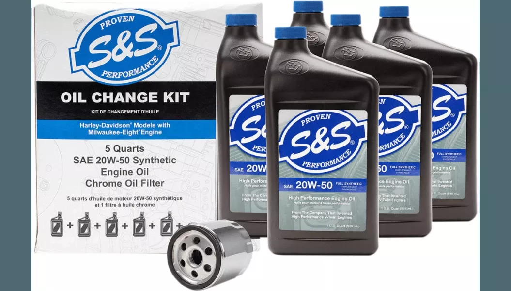 S&S Cycle Engine Oil Change Kit for '17-Up Harley Davidson M8 - Chrome Filter