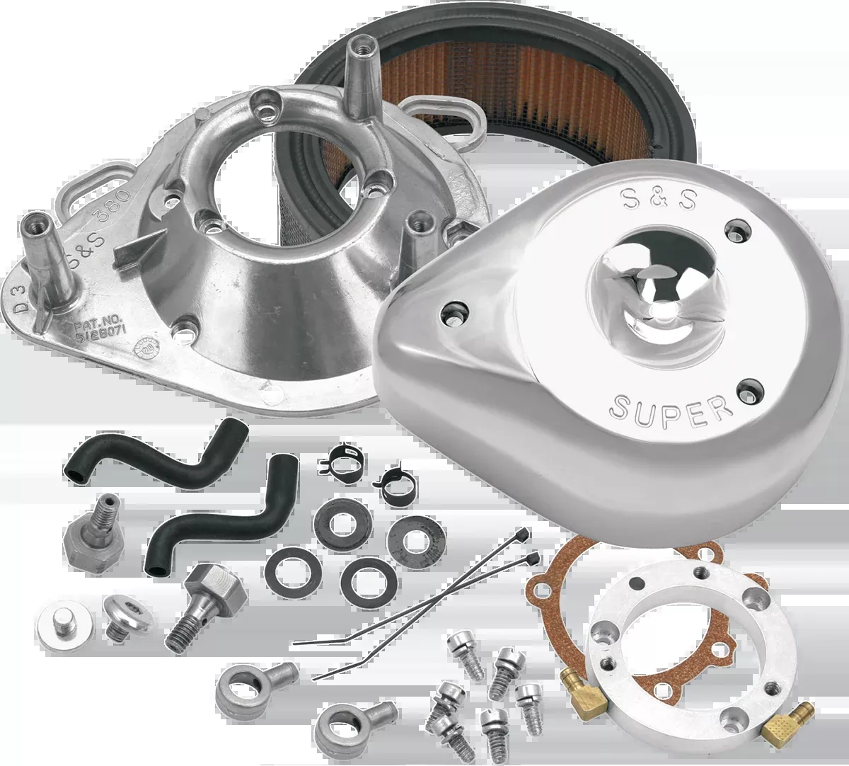 S&S Cycle Teardrop Air Cleaner Kit – Chrome (Part #17-0450) for OEM and Performance Harley-Davidson Carburetors