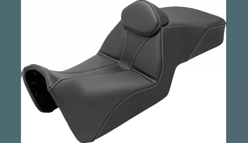 Saddlemen Adventure Tour Seat with Backrest for '21-Up Harley Davidson Pan America - Carbon Fiber/Whisper Black- Standard