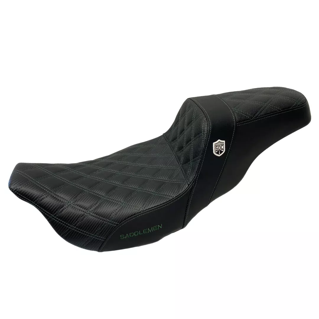 Saddlemen Dark Green Stitch 0801-1174 SC80807DB Pro Series SDC Performance Grip Seat Without Backrest Full Lattice Stitch For Harley Touring 2008-2024