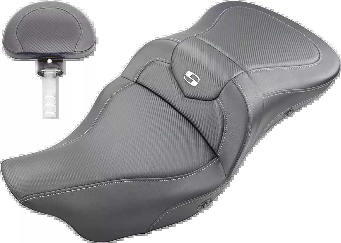 SADDLEMEN Extended Reach Roadsofa™ Seat with Carbon Fiber Finish, Backrest, and Heating for FL '08-'24 – Part 808-07B-186BRHC