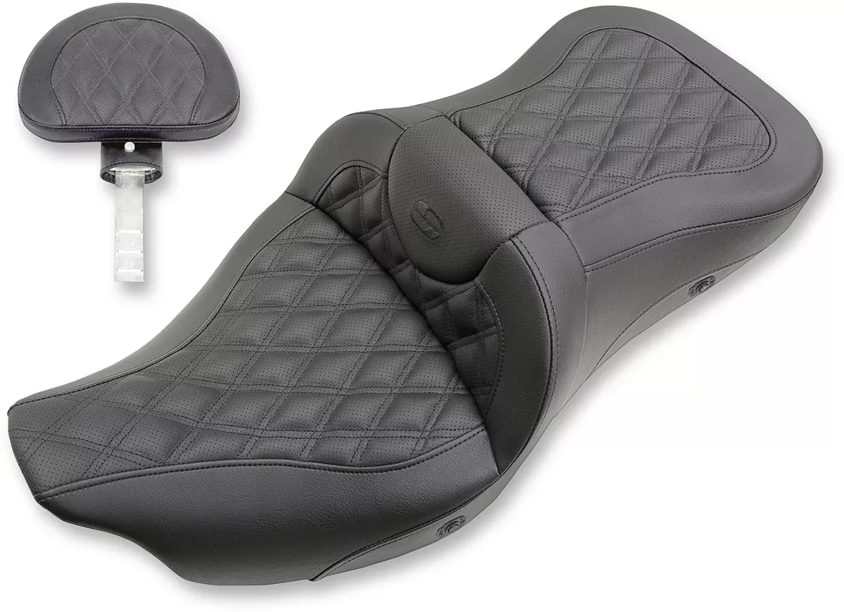 SADDLEMEN Extended Reach Roadsofa™ Seat with Lattice Stitching and Heated Feature for FL 2008-2024 – Part 808-07B-184BRHC