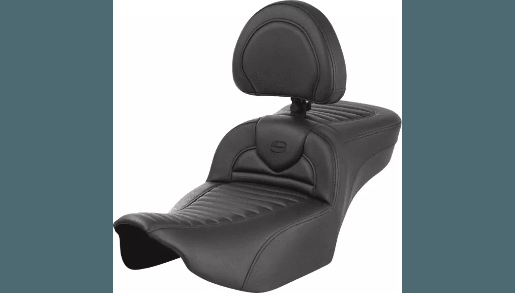 Saddlemen Extended Roadsofa Seat with Driver Backrest for 2024 Harley Davidson Road Glide, Street Glide and '23-24 CVO FLHX, CVO FLTR - Tuck-n-Roll/Perforated