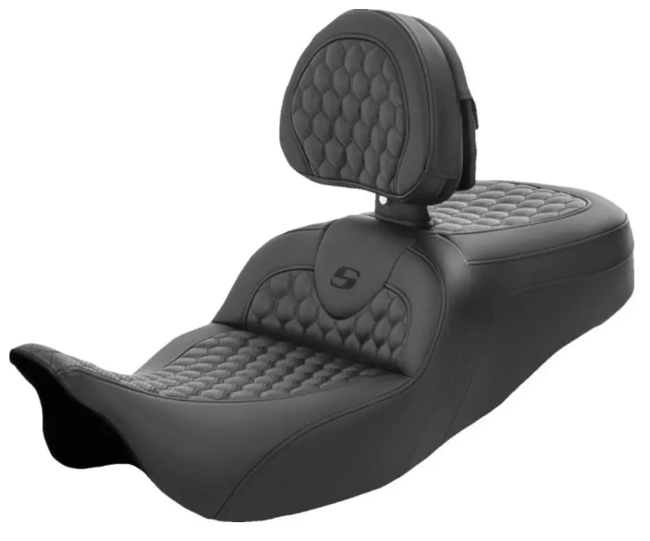 Saddlemen Honeycomb Roadsofa Seat with Driver Backrest for '08-Up Harley Davidson Touring Models (Not for '24-Up FLHX/FLTR Models)