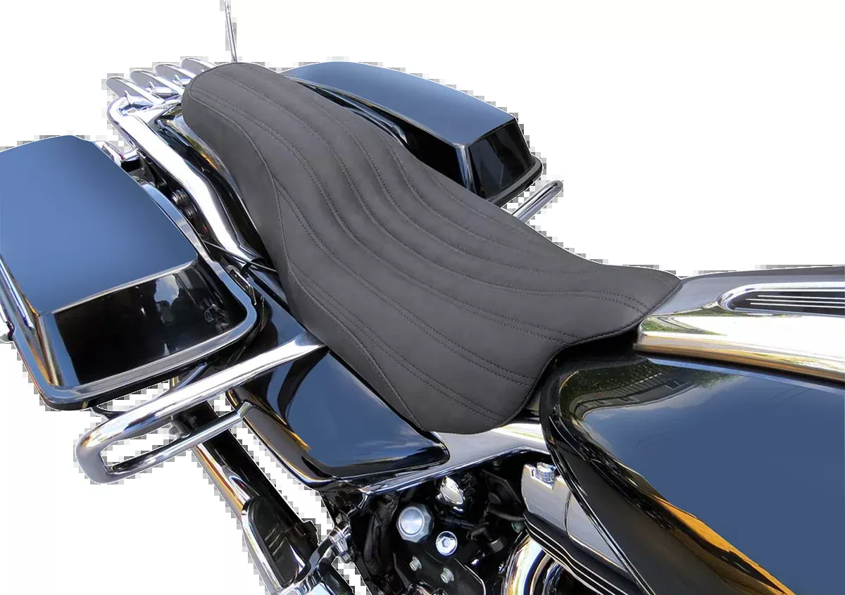 SADDLEMEN Knuckle 2-Up Seat - Black Ribbed for FLH/FLT 2008-2024 | Part 808-07B-047K