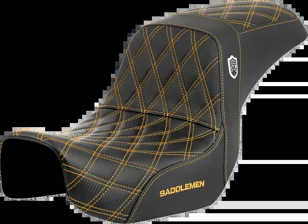 Saddlemen Pro Series SDC Performance Seat - Carbon Fiber/Lumbar Gripper - Gold Stitch - Dyna '06-'17 - SC80604GOL