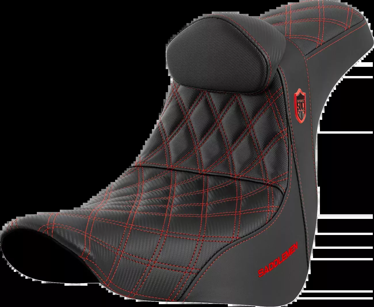 Saddlemen Pro Series SDC Performance Seat - w/ Backrest - Red Stitch - FL/FX '18-'23 - SC81829REDRT