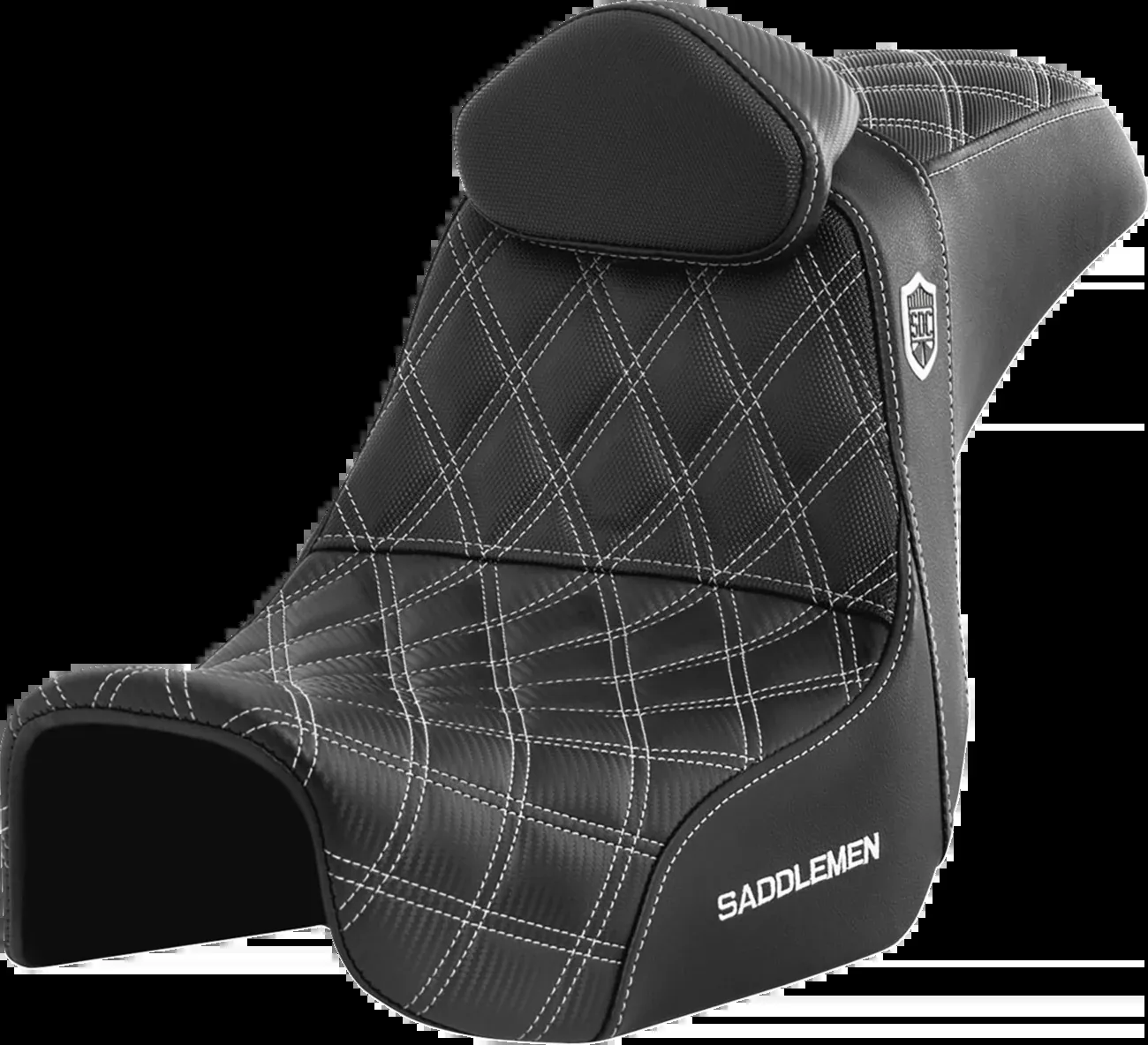Saddlemen Pro Series SDC Performance Seat - w/ Backrest - White Stitch - Dyna '06-'17 - SC80604WHIRT