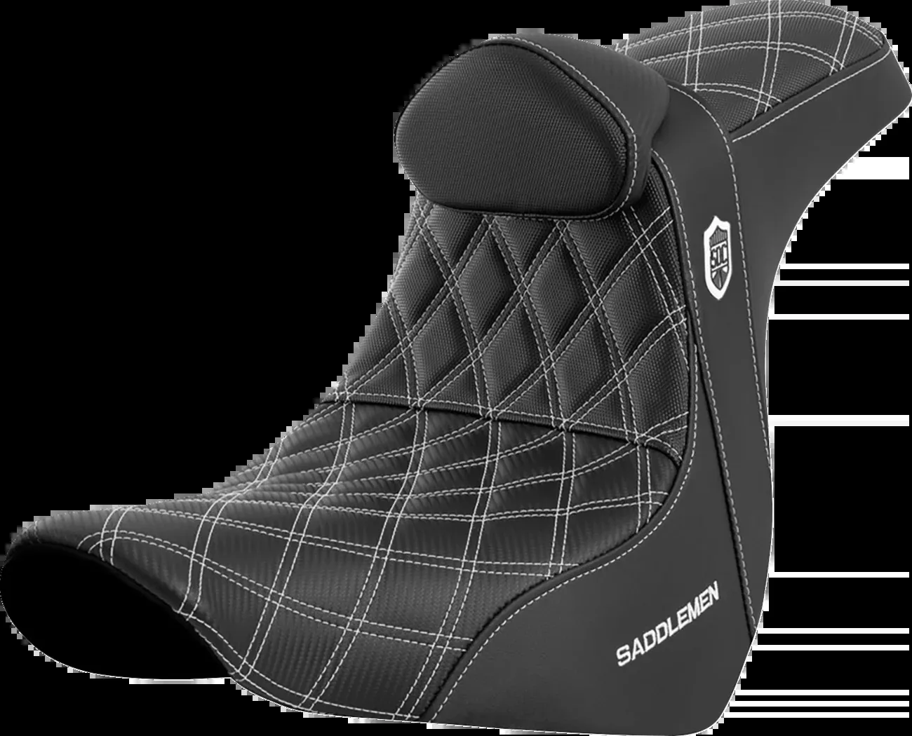 Saddlemen Pro Series SDC Performance Seat - w/ Backrest - White Stitch - FL/FX '18-'23 - SC81829WHIRT