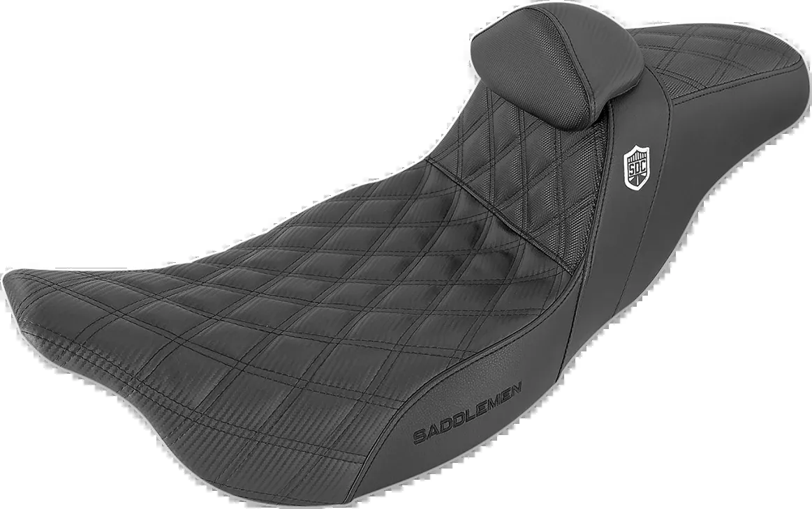 SADDLEMEN Pro Series SDC Performance Seat with Backrest for Harley FL 2008-2023 – Lattice Stitch and Lumbar Gripper
