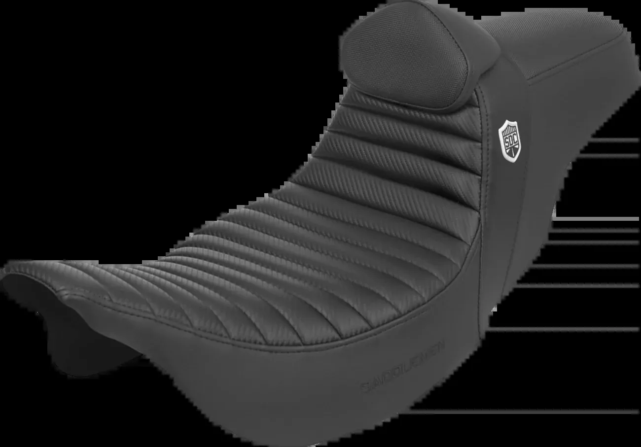 SADDLEMEN Pro Series SDC Performance Seat with Backrest for Harley FLH/FLT 2008-2023 – Tuck-n-Roll Carbon Fiber and Gripper Finish