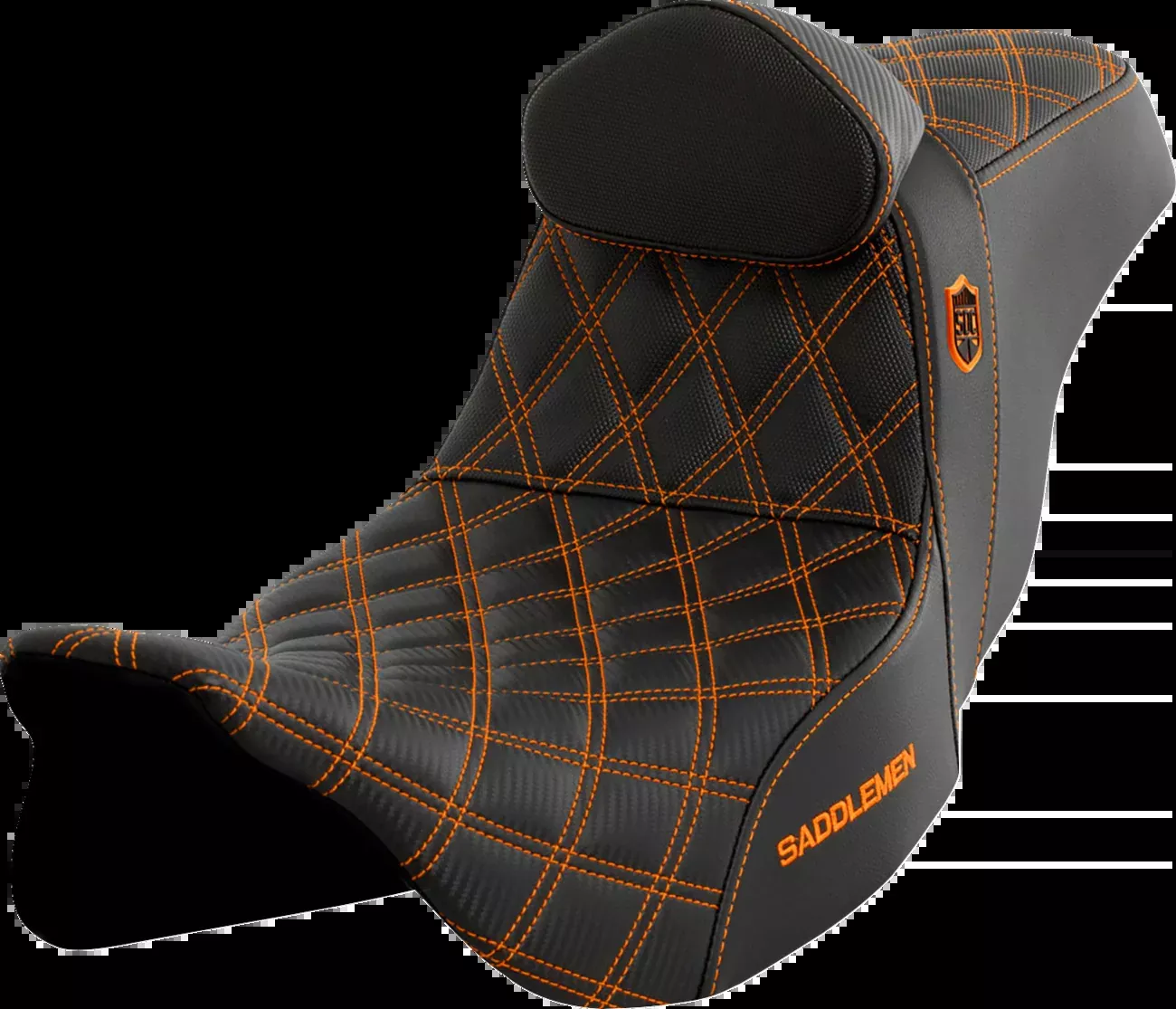 Saddlemen Pro Series SDC Performance Seat with Backrest, Orange Stitch for Harley-Davidson FLH/FLT 2008-2025 - SC80807ORART