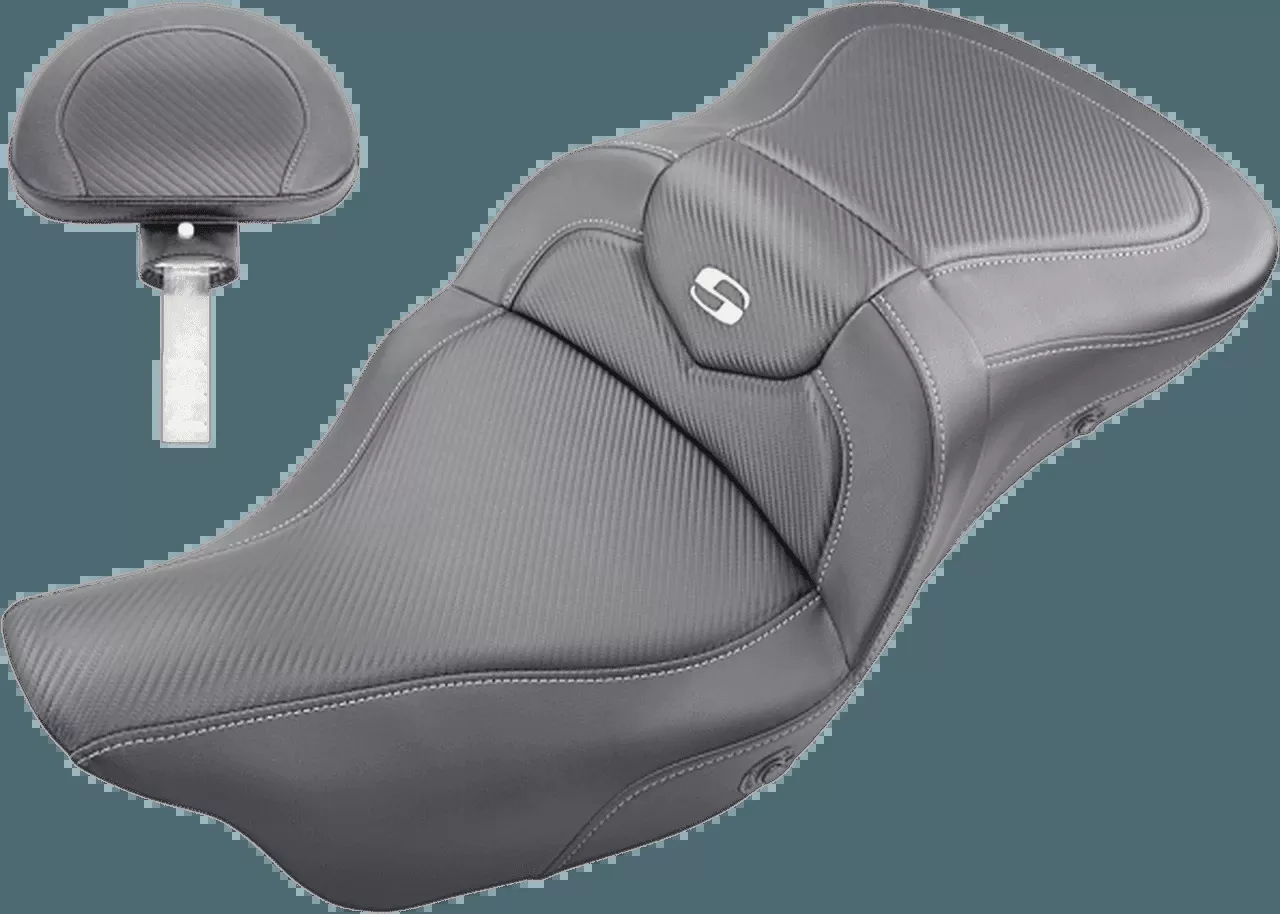 Saddlemen Road Sofa CF Heated Seat with Removable Backrest for '08-Up Harley Davidson Touring (Not for '24-Up FLHX/FLTR Models)
