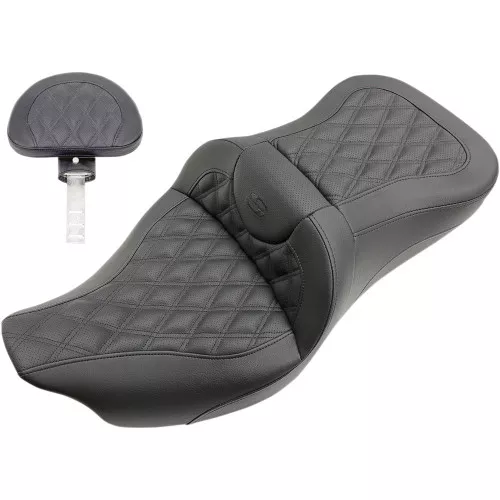 Saddlemen Road Sofa Seat w/ Backrest for 2008-2023 Harley Touring - Lattice Stitch