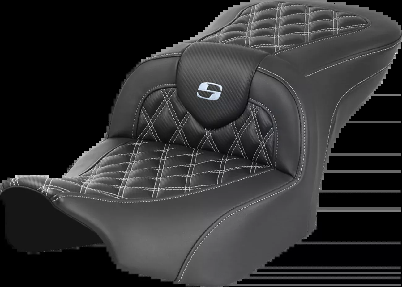 SADDLEMEN RoadSofa™ Carbon Fiber Seat with Lattice Stitch – Silver Stitch – FL/FX 2023-2024 | Part No. 823-07-20605