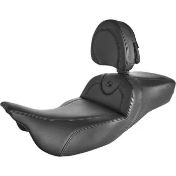 Saddlemen Roadsofa Extended Reach Seat Black With Black Stitching With Backrest - 808-07B-188BR For Harley Touring 2008-2025