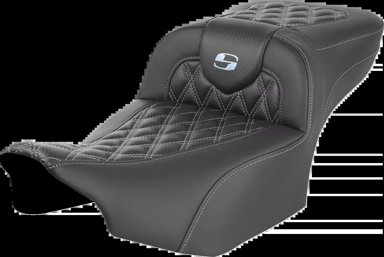 SADDLEMEN Roadsofa™ Extended Reach Seat for FL/FX 2023-2024 – Lattice Stitch, Silver Stitch, No Backrest