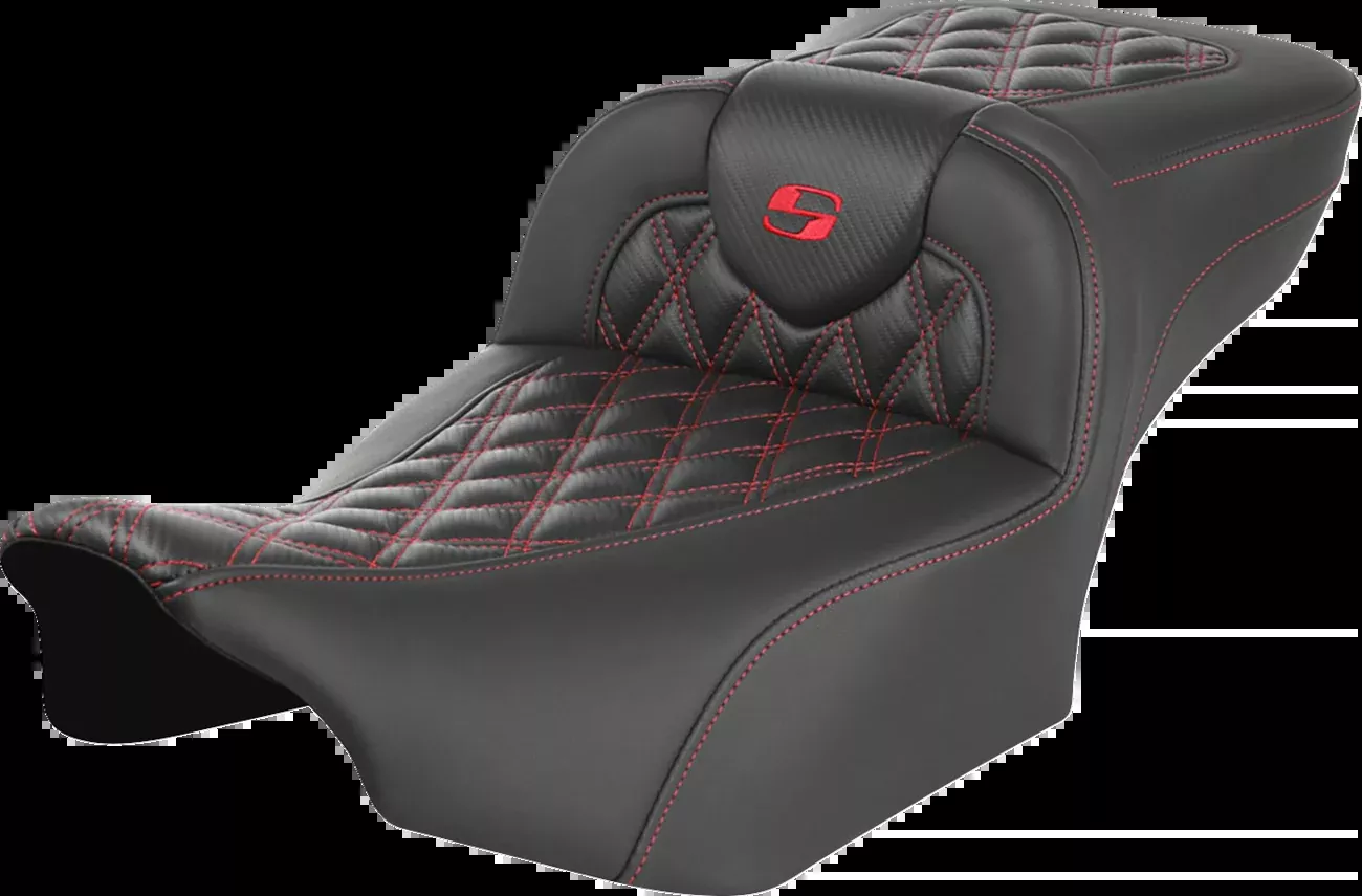 SADDLEMEN Roadsofa™ Extended Reach Seat for FLTR/FLHX 2023-2024 with Lattice Stitch and Red Stitch – Part Number 823-07-20704