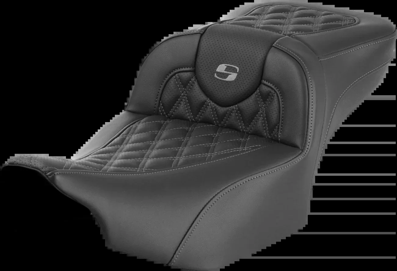SADDLEMEN Roadsofa™ Extended Reach Seat for FLTR/FLHX ’23-’24 – Gray Lattice Stitch, Without Backrest