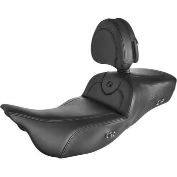Saddlemen Roadsofa Extended Reach Seat Heated Black With Backrest - 808-07B-188BRHC For Harley Touring 2008-2025