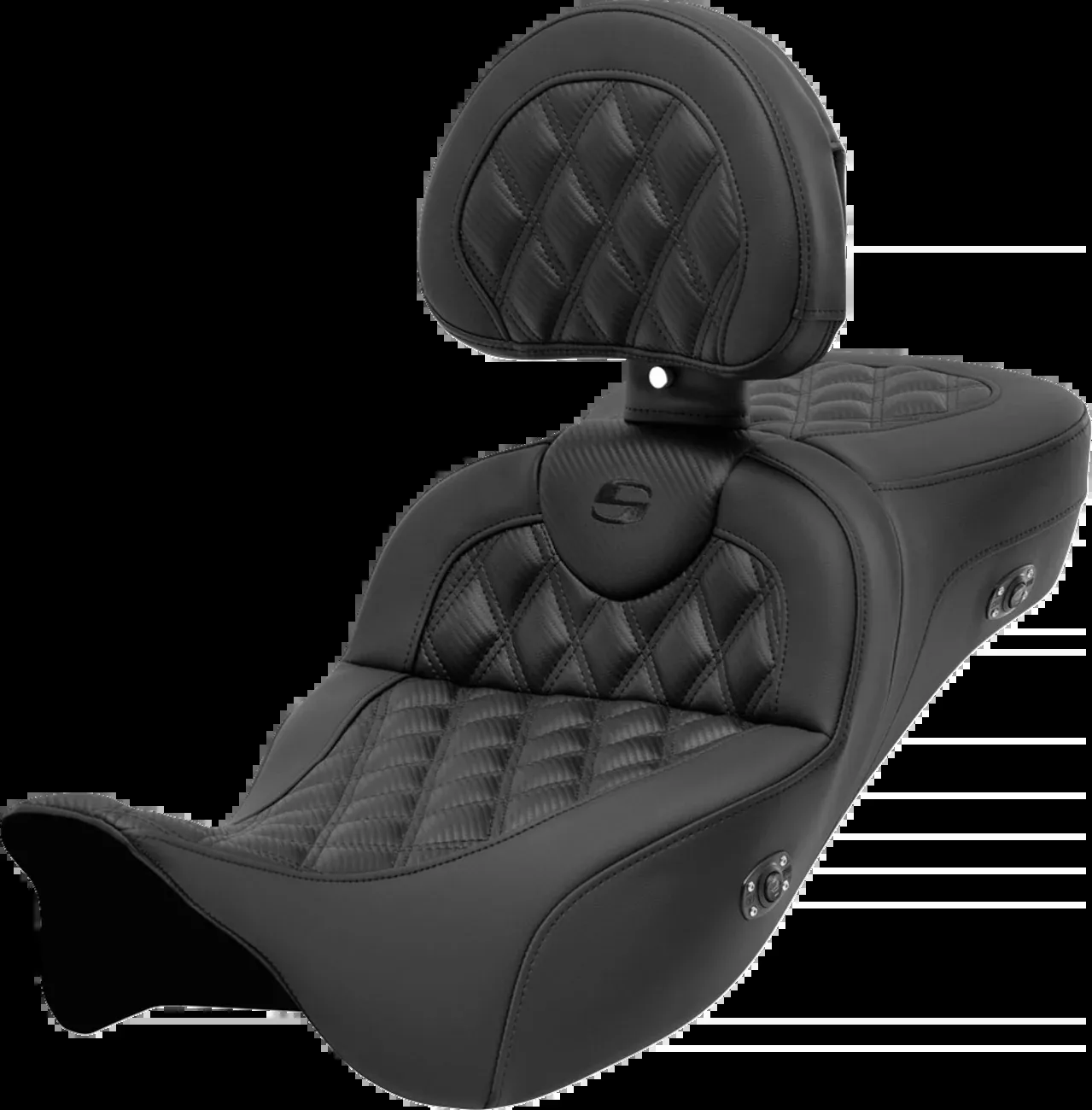 SADDLEMEN Roadsofa™ Extended Reach Seat with Backrest for FL 2008-2023 – Carbon Fiber Lattice Stitch