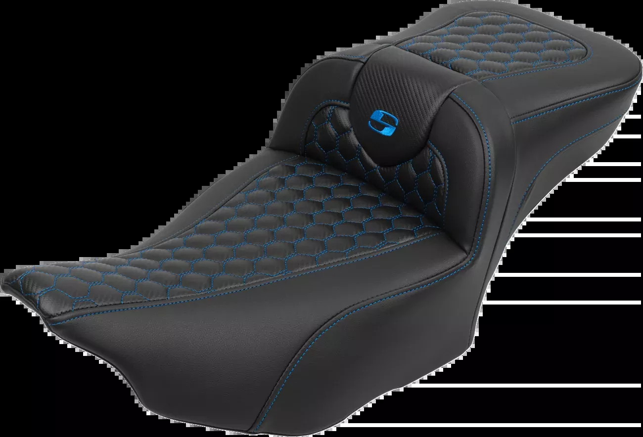 SADDLEMEN Roadsofa™ Extended Reach Seat with Backrest for FLTR/FLHX 2023-2024 – Honeycomb Dark Gray Stitch Part 823-07-190B2