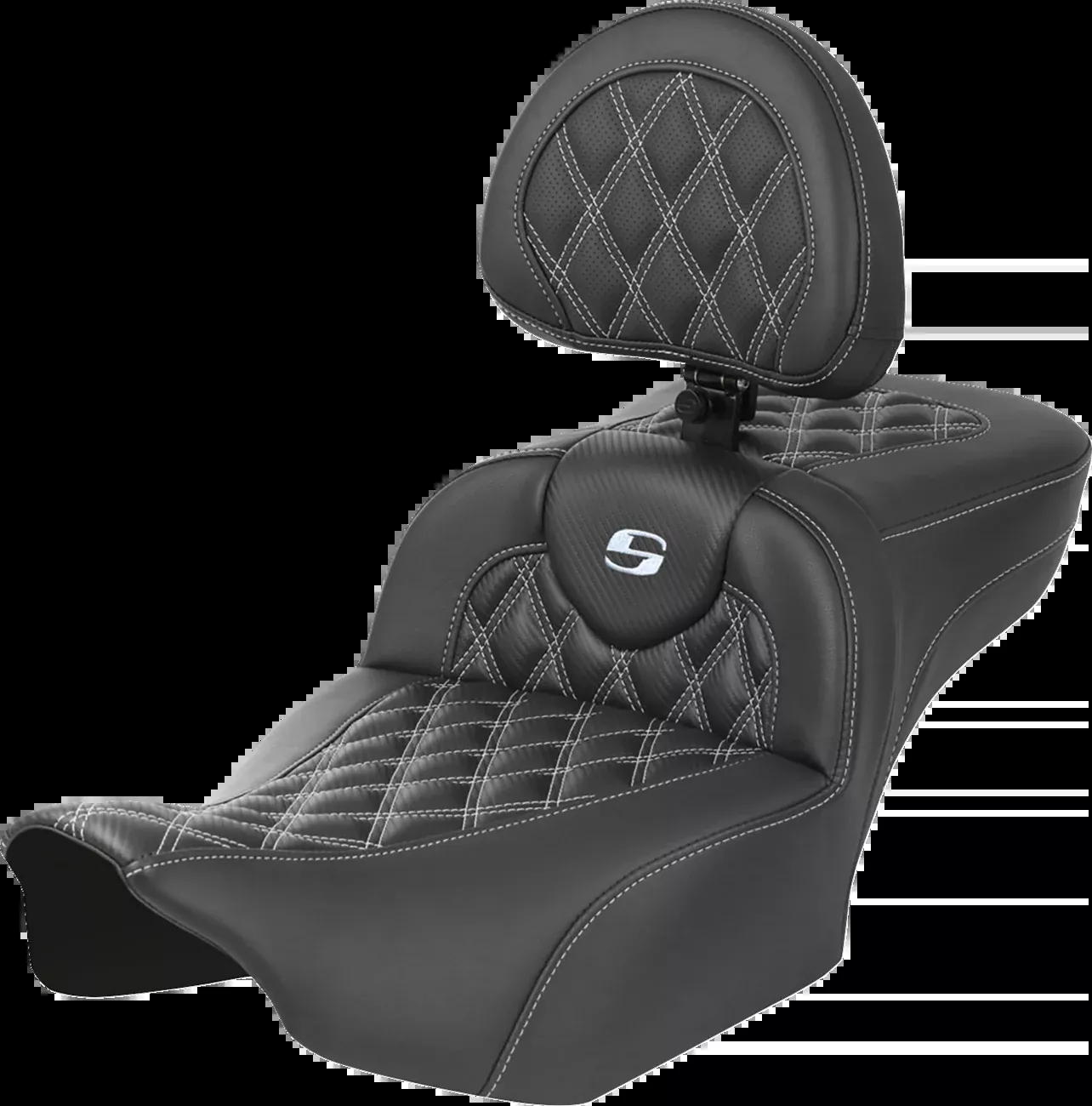 SADDLEMEN Roadsofa™ Extended Reach Seat with Backrest for FLTR/FLHX 2023-2024 – Silver Stitch, Lattice Stitch