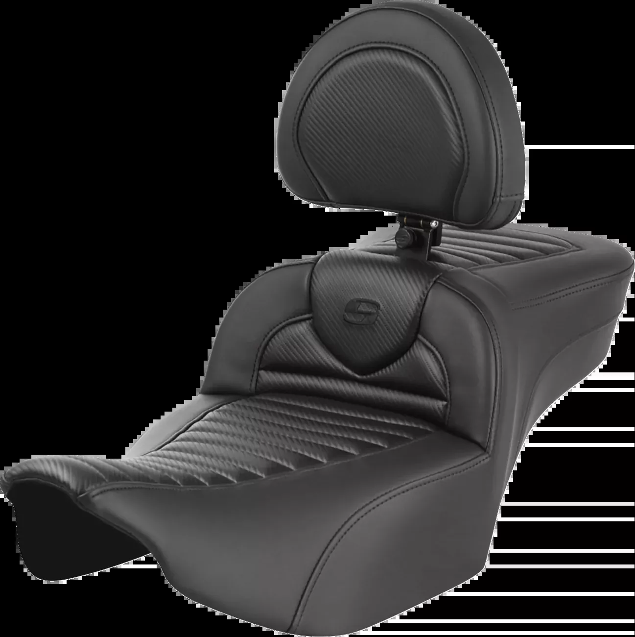 SADDLEMEN Roadsofa™ Extended Reach Seat with Backrest for FLTR/FLHX '23-'24 – Carbon Fiber with Lattice Stitch, Part 823-07-207B0