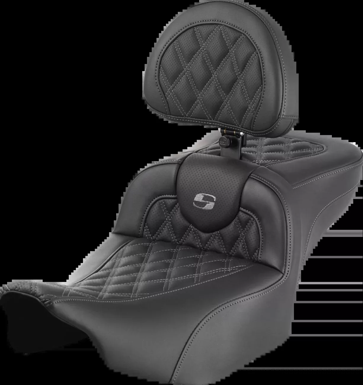 SADDLEMEN Roadsofa™ Extended Reach Seat with Backrest for FLTR/FLHX ’23-’24 – Gray Stitch, Lattice Design, Part #823-07-184B2