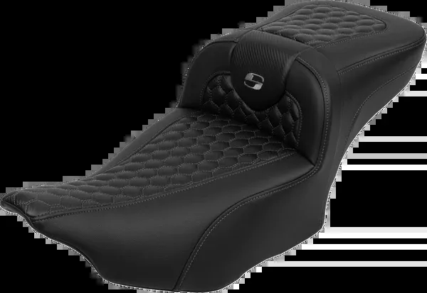Saddlemen Roadsofa Extended Reach Seat - with Backrest - Honeycomb - Dark Gray Stitch - FLTR/FLHX '23-'24 - 823-07-190B2