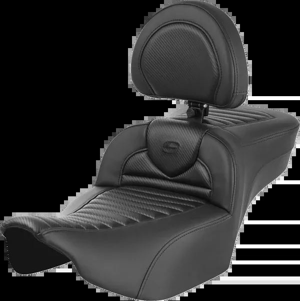 SADDLEMEN Roadsofa™ Extended Reach Seat - with Backrest - Tuck-n-Roll - Carbon Fiber - FLH/FLT '08-'24 808-07B-205B0