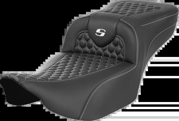Saddlemen Roadsofa Extended Reach Seat - without Backrest - Honeycomb - White Stitch - FLTR/FLHX '23-'24 - 823-07-19006