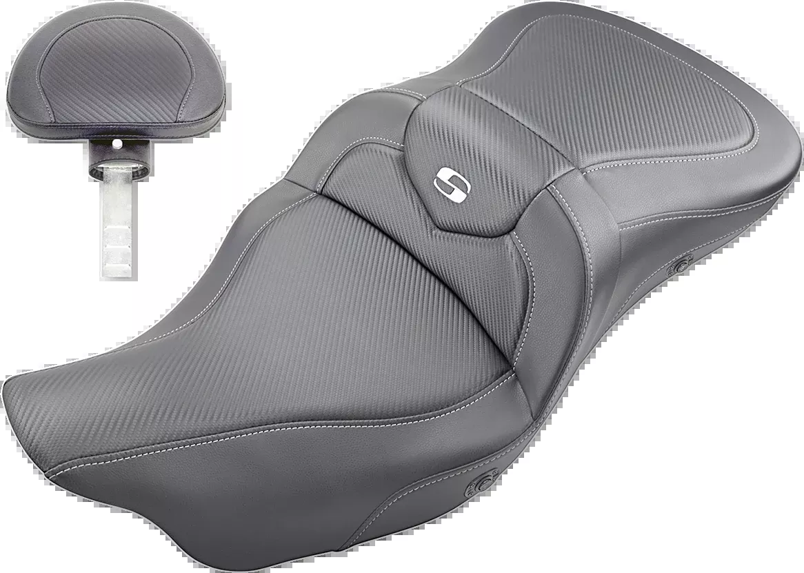 SADDLEMEN Roadsofa™ Heated Seat with Backrest for Harley-Davidson Trike 2009-2024 – Carbon Fiber Black