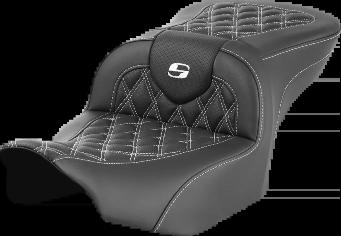 SADDLEMEN RoadSofa™ Seat for FLTR/FLHX 2023-2024 – White Stitch, Lattice Design, Without Backrest – Part Number 823-07-18206