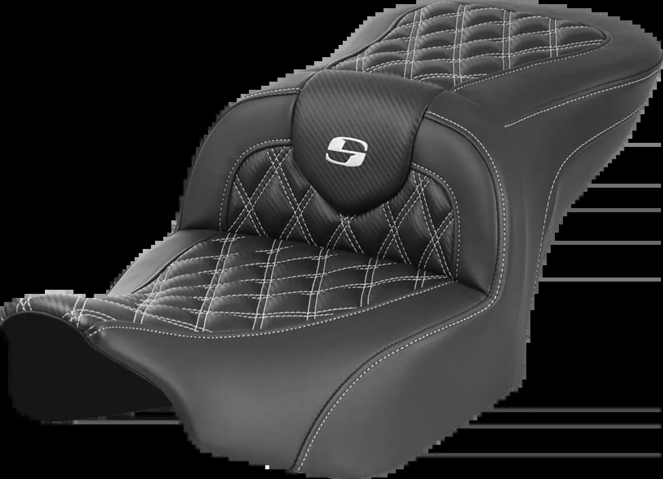 SADDLEMEN RoadSofa™ Seat for FLTR/FLHX ’23-’24 – Carbon Fiber with White Lattice Stitch, Model 823-07-20606