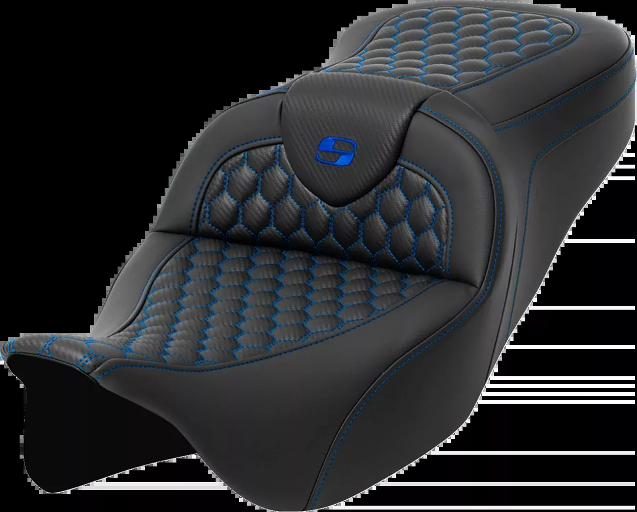 Saddlemen RoadSofa Seat - Honeycomb - Blue Stitch - without Backrest - FLH/FLT '08-'23 - 808-07B-18901
