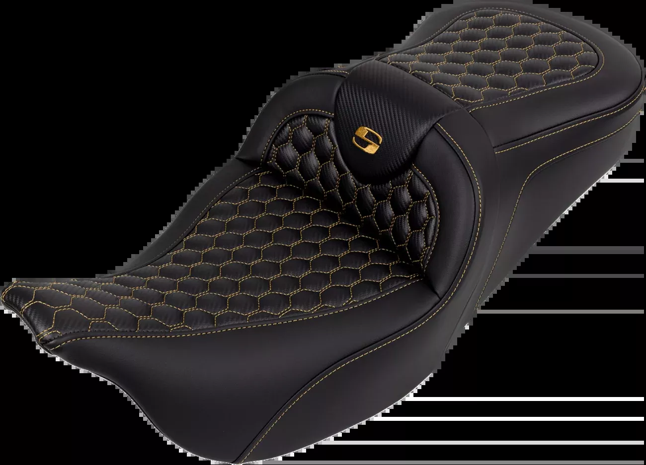 Saddlemen RoadSofa Seat - Honeycomb - Gold Stitch - without Backrest - FLH/FLT '08-'23 - 808-07B-18907