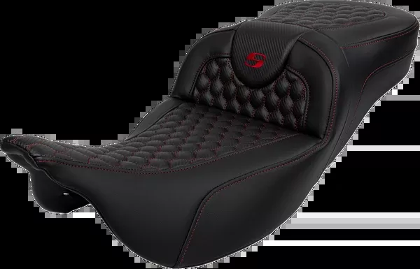 Saddlemen RoadSofa Seat - Honeycomb - Red Stitch - Extended Reach - without Backrest - FLH/FLT '08-'23 - 808-07B-19004