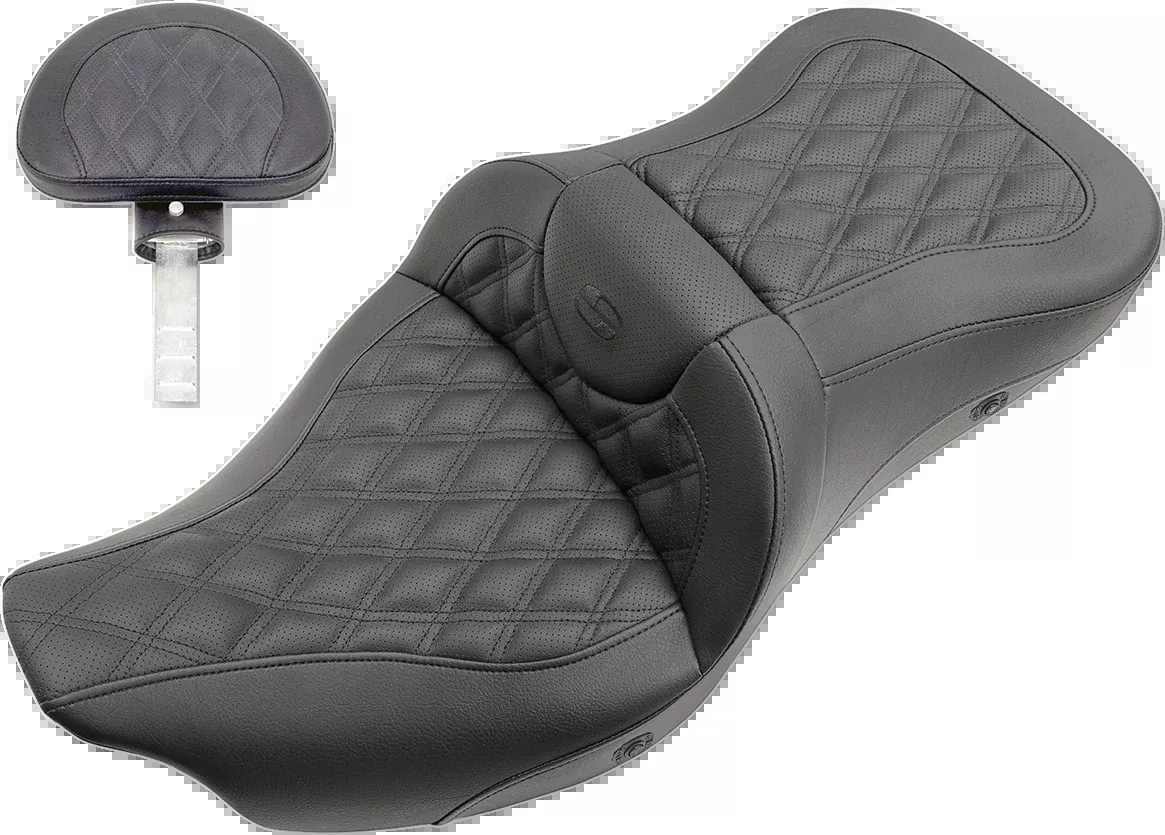 SADDLEMEN Roadsofa™ Seat with Backrest for FLH/FLT 2008-2024 – Heated Leather Comfort with Ventilated Design