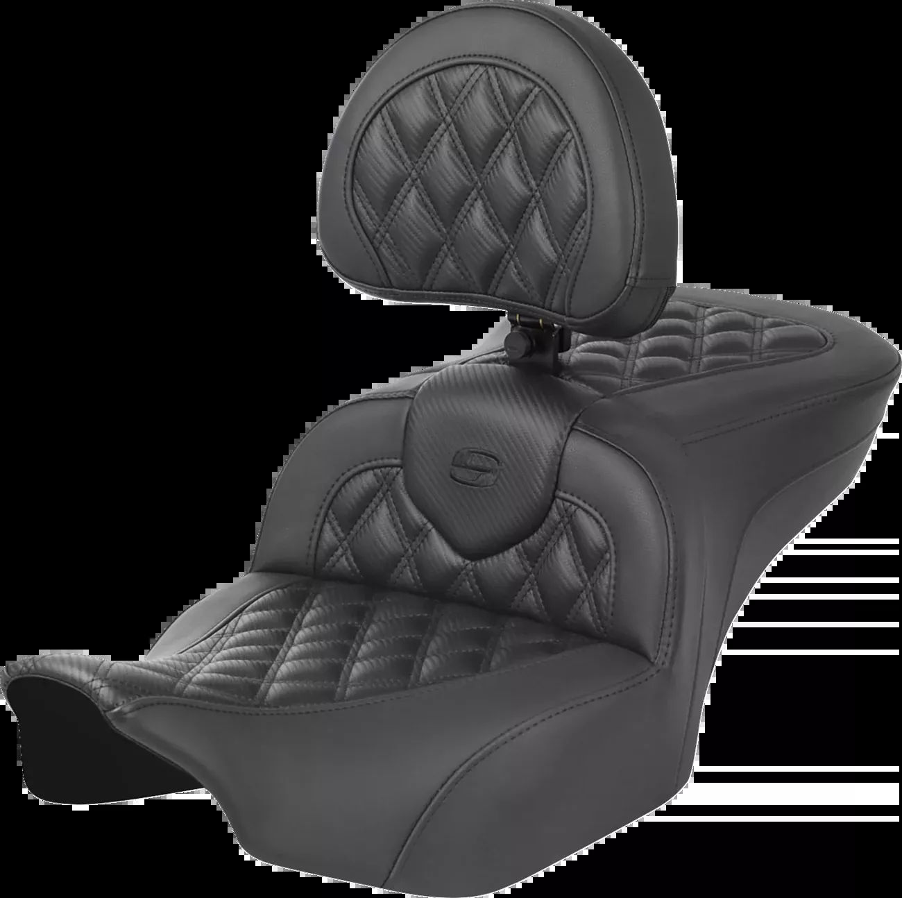 SADDLEMEN RoadSofa™ Seat with Backrest for FLTR/FLHX 2023-2024 – Carbon Fiber, Lattice Stitch, Part 823-07-206B0