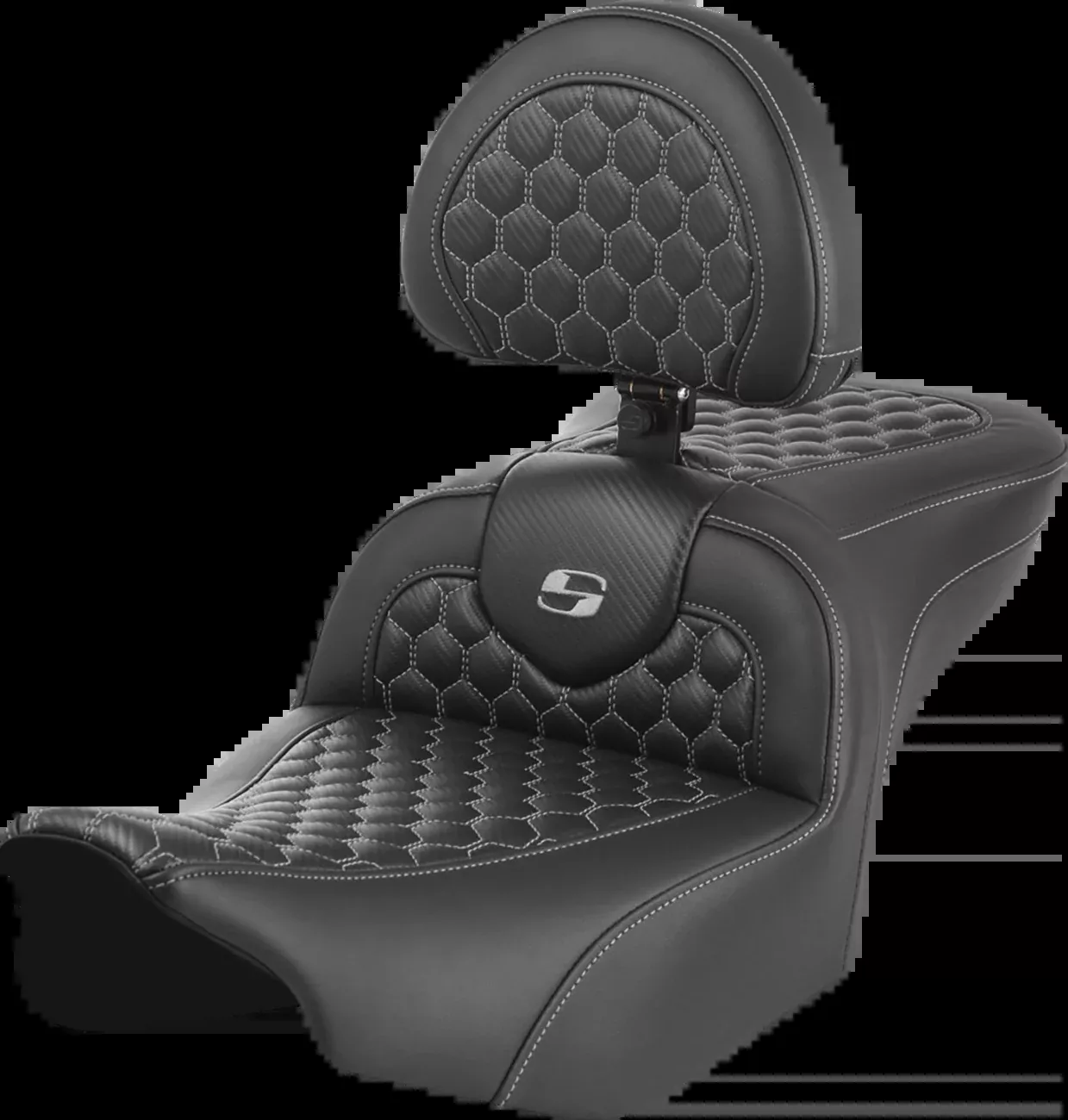 SADDLEMEN Roadsofa™ Seat with Backrest for FLTR/FLHX 2023-2024 – Honeycomb Gray Stitch, Saddlehyde Cover, Part #823-07-189B2