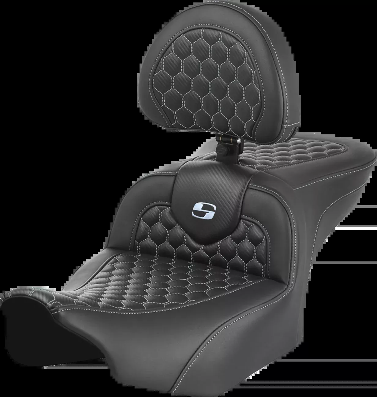 SADDLEMEN Roadsofa™ Seat with Backrest for FLTR/FLHX 2023-2024 – Honeycomb Silver Stitch, Saddlehyde Cover, and SaddleGel™ Comfort