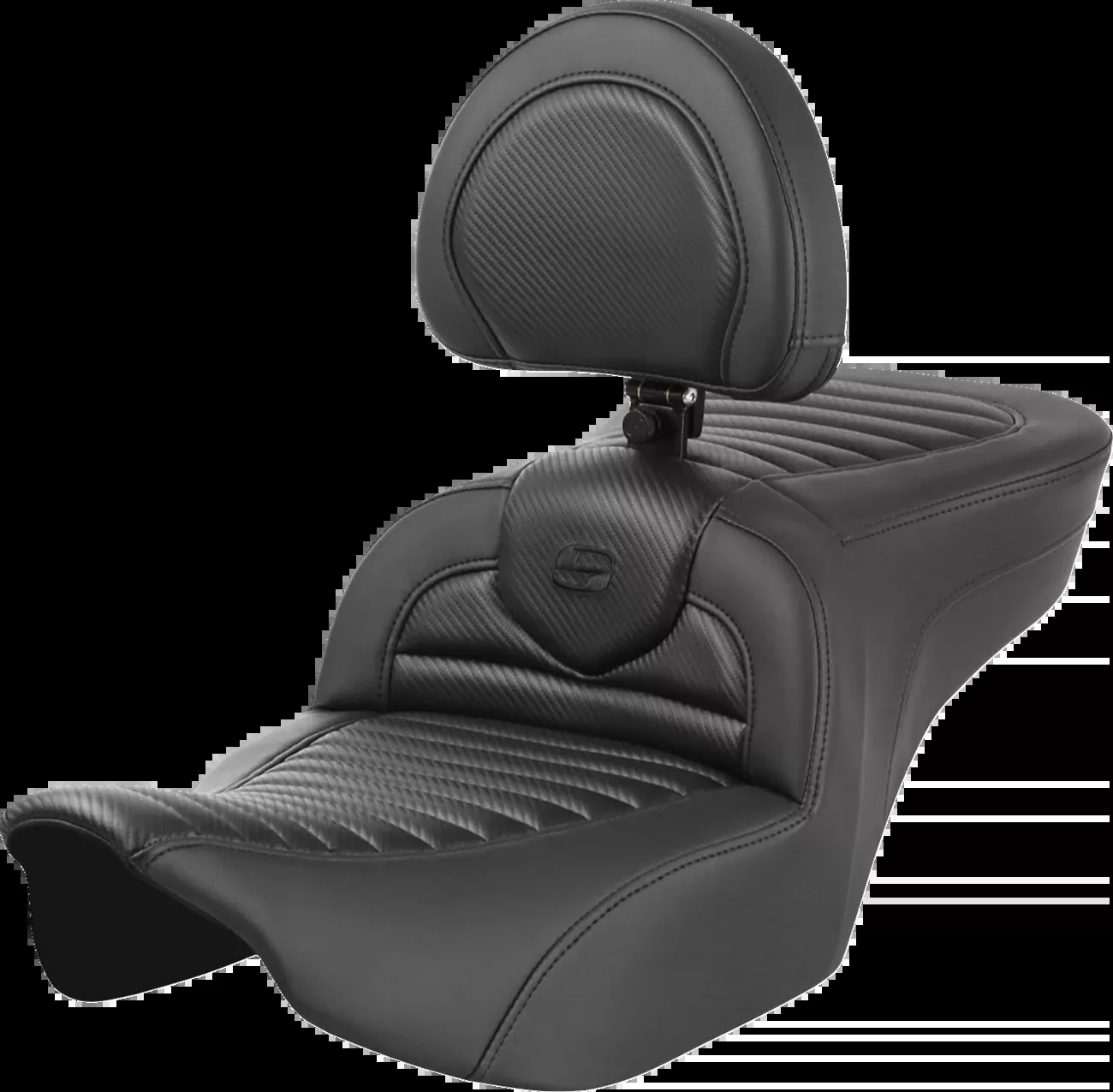 SADDLEMEN Roadsofa™ Seat with Backrest for FLTR/FLHX 2023-2024 – Tuck-n-Roll Carbon Fiber Style, Part #823-07-204B0