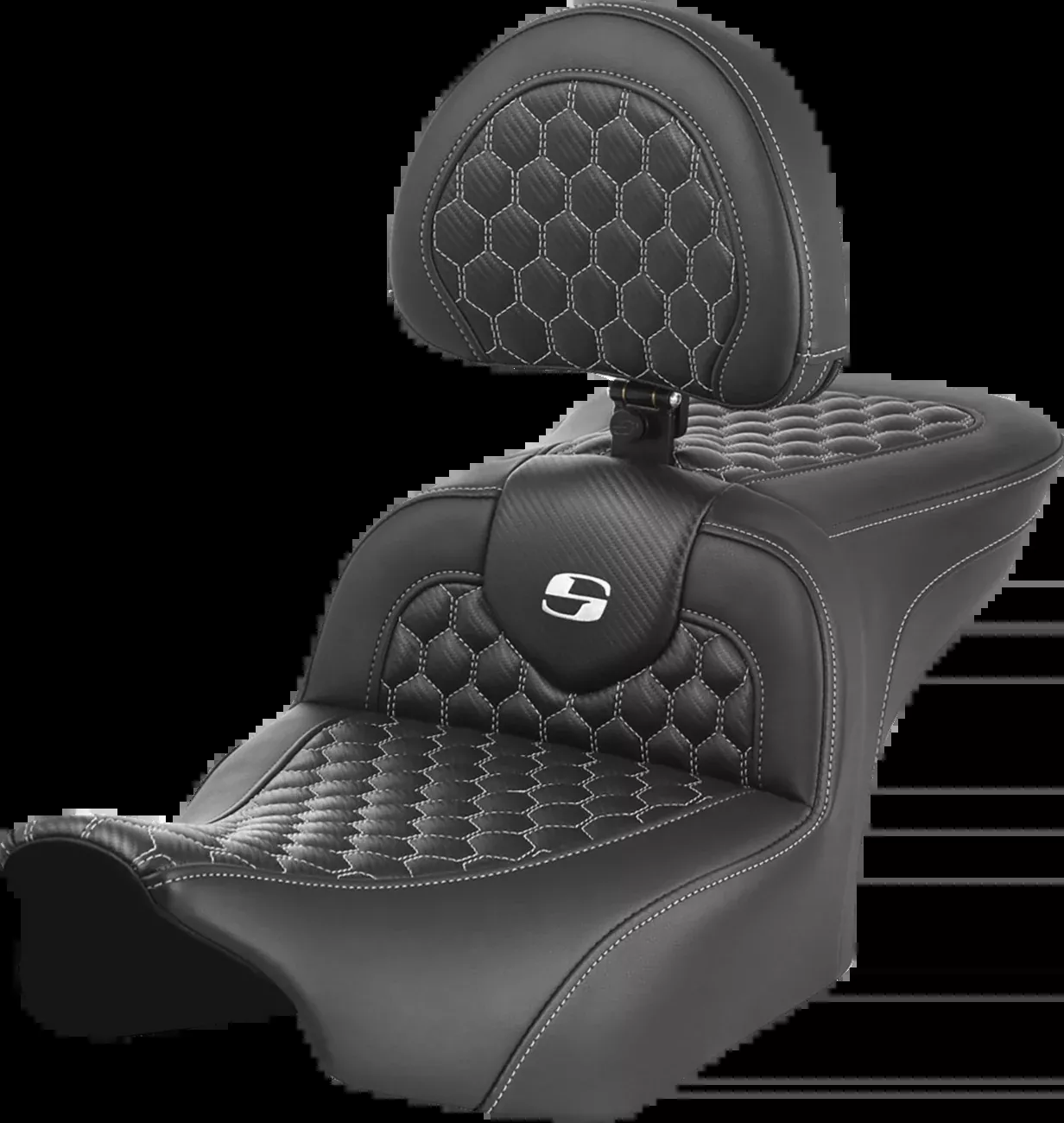 SADDLEMEN Roadsofa™ Seat with Backrest for FLTR/FLHX ’23-’24 – Honeycomb Pattern with Saddlehyde Cover and SaddleGel™ Technology