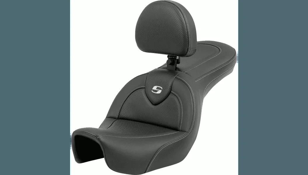 Saddlemen Roadsofa Seat with Driver Backrest for '06-'17 Harley Davidson FXD Models - Carbon Fiber